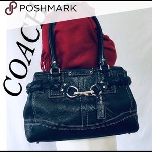 Purse: Pebbled leather black coach shoulder bag